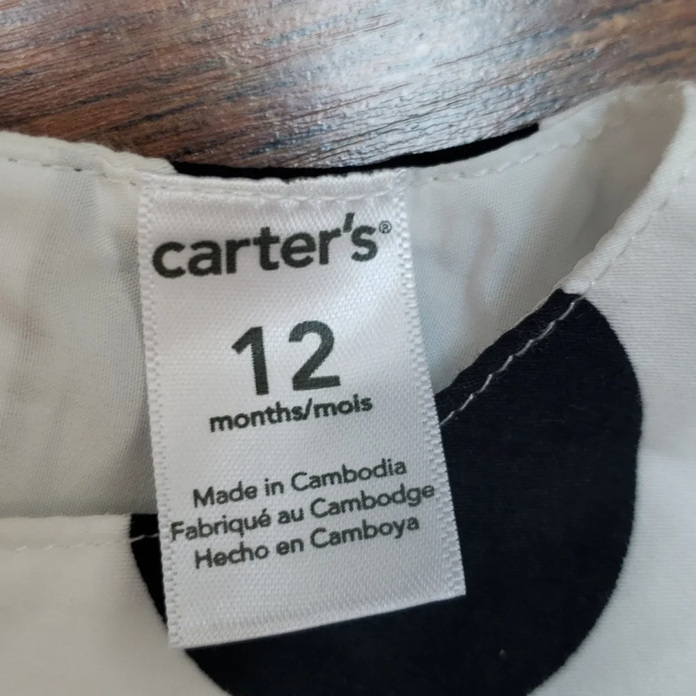 Carter's Black and White Polka Dot Short Sleeve Dress, Size 12 Months